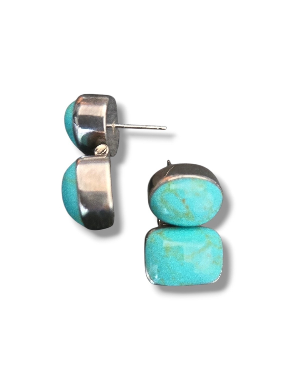 Turquoise Double-Stack Silver Stud Earrings - Handcrafted Women Jewelry
